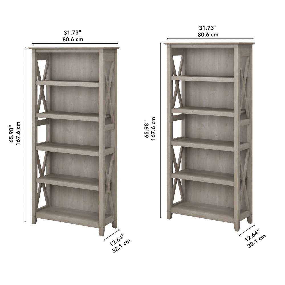 Bush Furniture - Key West 5 Shelf Bookcase Set in Washed Gray - KWS046WG veiw 6