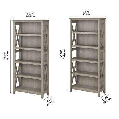 Bush Furniture - Key West 5 Shelf Bookcase Set in Washed Gray - KWS046WG veiw 6
