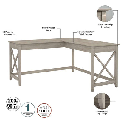 Bush Furniture - Key West 60W L Shaped Desk with Mid Back Tufted Office Chair in Washed Gray - KWS045WG veiw 3