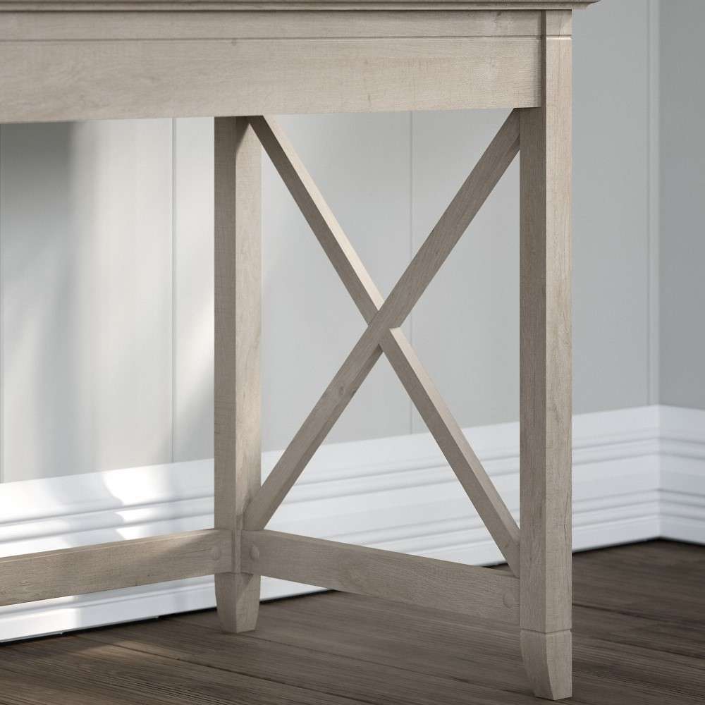Bush Furniture - Key West 60W L Shaped Desk with Mid Back Tufted Office Chair in Washed Gray - KWS045WG veiw 4