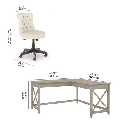 Bush Furniture - Key West 60W L Shaped Desk with Mid Back Tufted Office Chair in Washed Gray - KWS045WG veiw 6