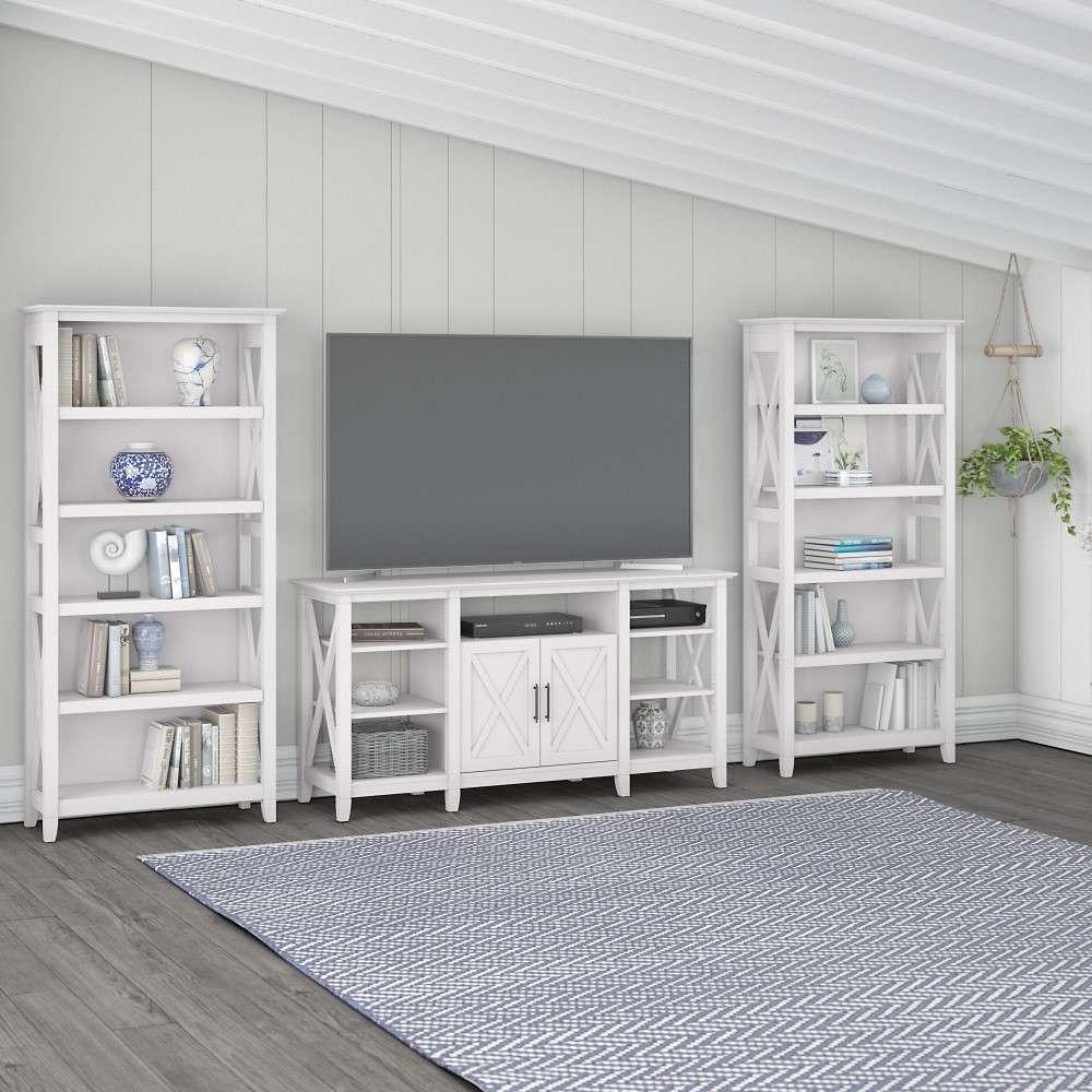 Bush Furniture - Key West Tall TV Stand with (Set of 2) Bookcases in Pure White Oak - KWS027WT veiw 1