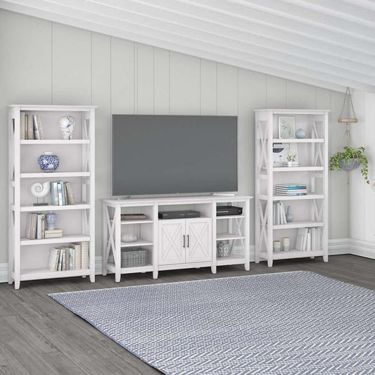 Bush Furniture - Key West Tall TV Stand with (Set of 2) Bookcases in Pure White Oak - KWS027WT veiw 1