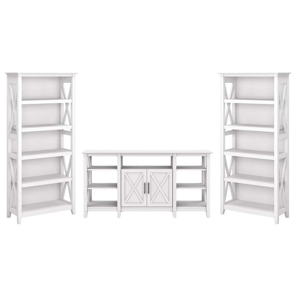 Bush Furniture - Key West Tall TV Stand with (Set of 2) Bookcases in Pure White Oak - KWS027WT veiw 2