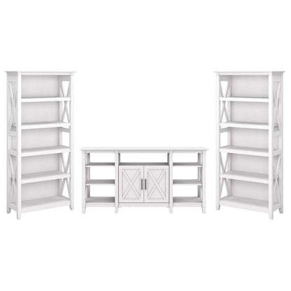 Bush Furniture - Key West Tall TV Stand with (Set of 2) Bookcases in Pure White Oak - KWS027WT veiw 2