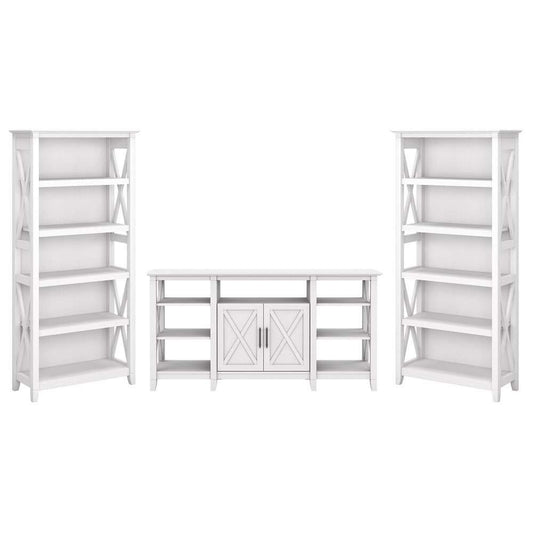 Bush Furniture - Key West Tall TV Stand with (Set of 2) Bookcases in Pure White Oak - KWS027WT veiw 2