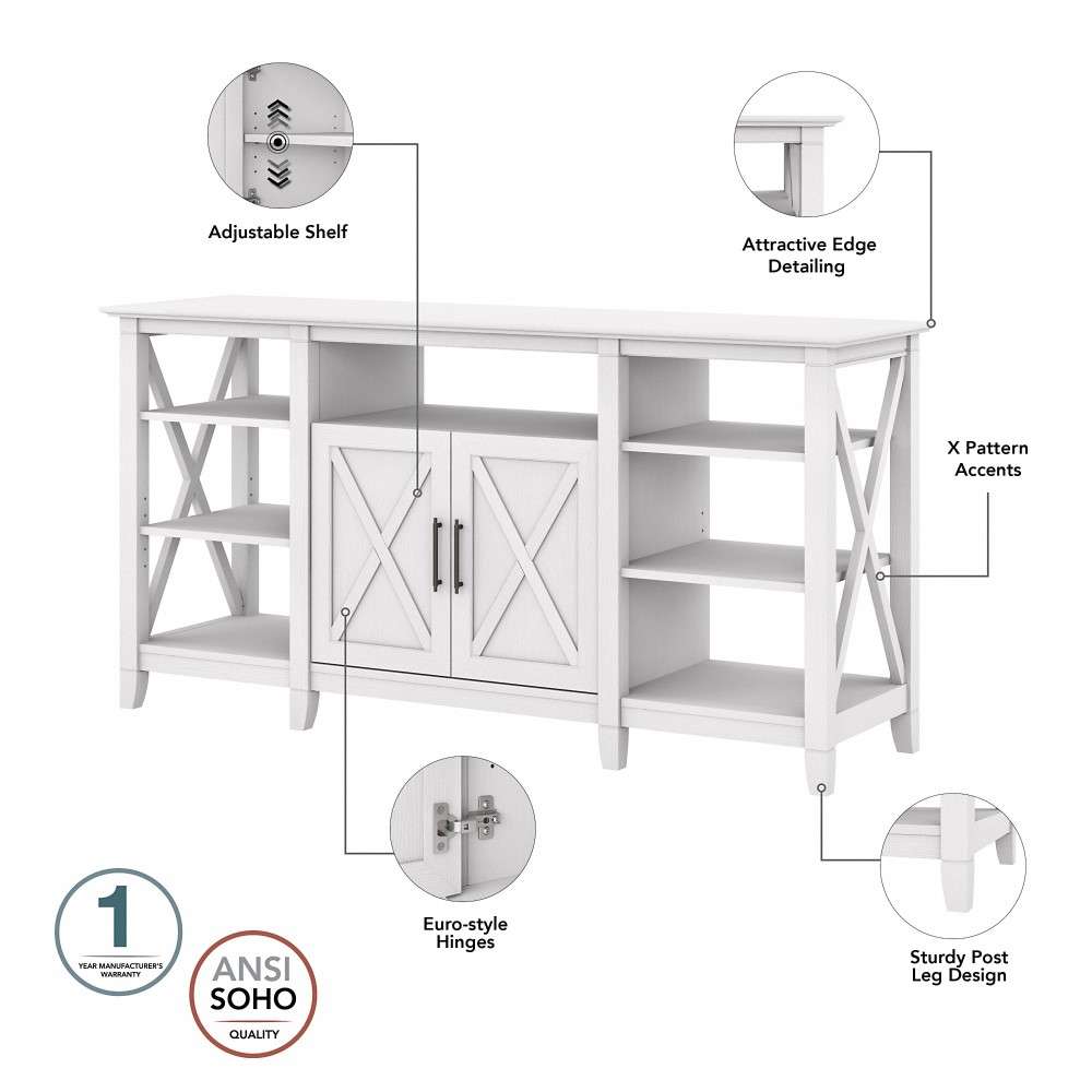 Bush Furniture - Key West Tall TV Stand with (Set of 2) Bookcases in Pure White Oak - KWS027WT veiw 3