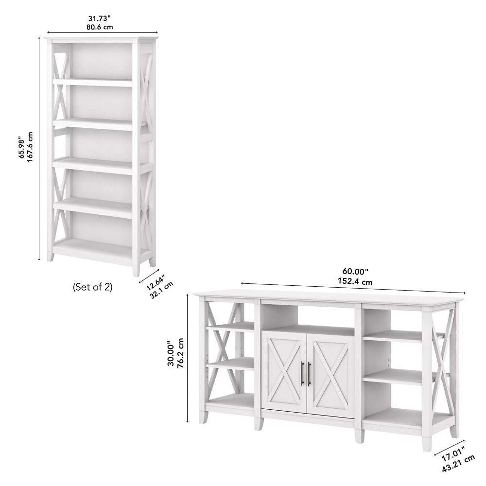 Bush Furniture - Key West Tall TV Stand with (Set of 2) Bookcases in Pure White Oak - KWS027WT veiw 6