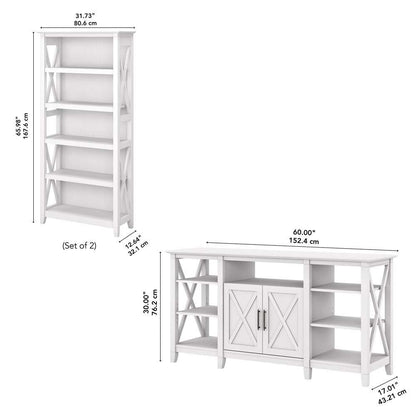 Bush Furniture - Key West Tall TV Stand with (Set of 2) Bookcases in Pure White Oak - KWS027WT veiw 6