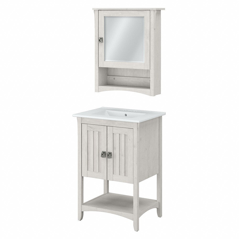 Bush Furniture - Salinas 24W Bathroom Vanity Sink and Medicine Cabinet with Mirror in Linen White Oak - SAL018LW veiw 1