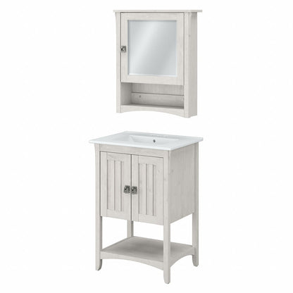 Bush Furniture - Salinas 24W Bathroom Vanity Sink and Medicine Cabinet with Mirror in Linen White Oak - SAL018LW veiw 1