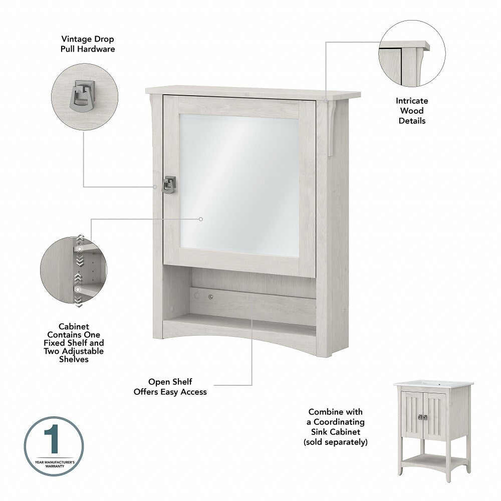 Bush Furniture - Salinas 24W Bathroom Vanity Sink and Medicine Cabinet with Mirror in Linen White Oak - SAL018LW veiw 4