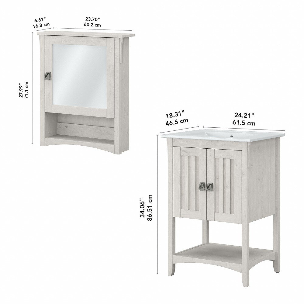 Bush Furniture - Salinas 24W Bathroom Vanity Sink and Medicine Cabinet with Mirror in Linen White Oak - SAL018LW veiw 6