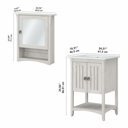 Bush Furniture - Salinas 24W Bathroom Vanity Sink and Medicine Cabinet with Mirror in Linen White Oak - SAL018LW veiw 6