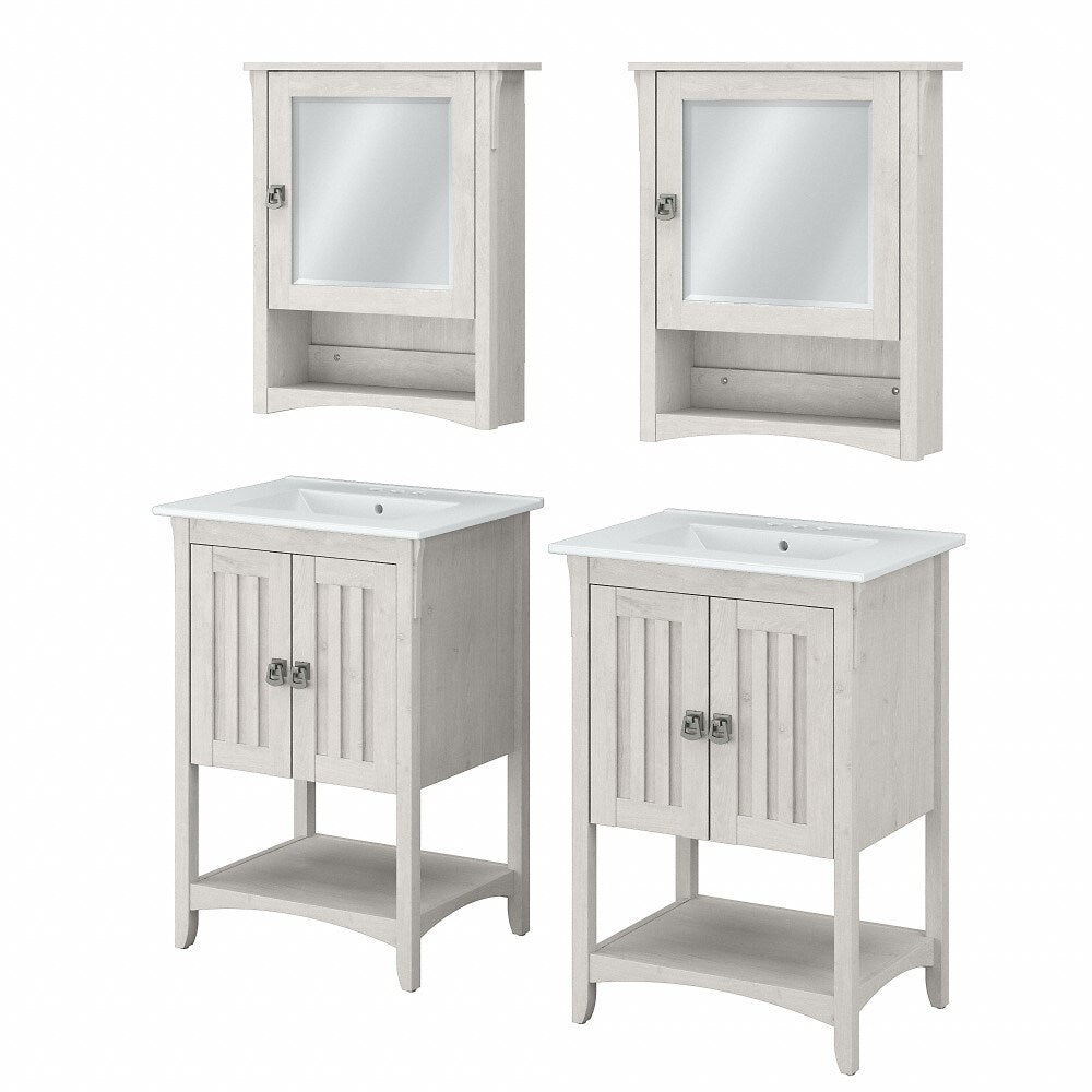Bush Furniture - Salinas 48W Double Vanity Set with Sinks and Medicine Cabinets in Linen White Oak - SAL032LW veiw 1