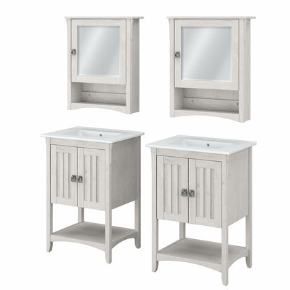 Bush Furniture - Salinas 48W Double Vanity Set with Sinks and Medicine Cabinets in Linen White Oak - SAL032LW veiw 1