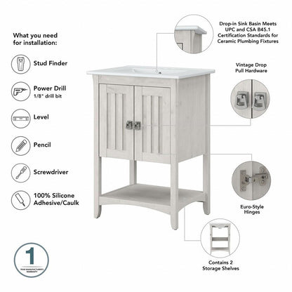 Bush Furniture - Salinas 48W Double Vanity Set with Sinks and Medicine Cabinets in Linen White Oak - SAL032LW veiw 3