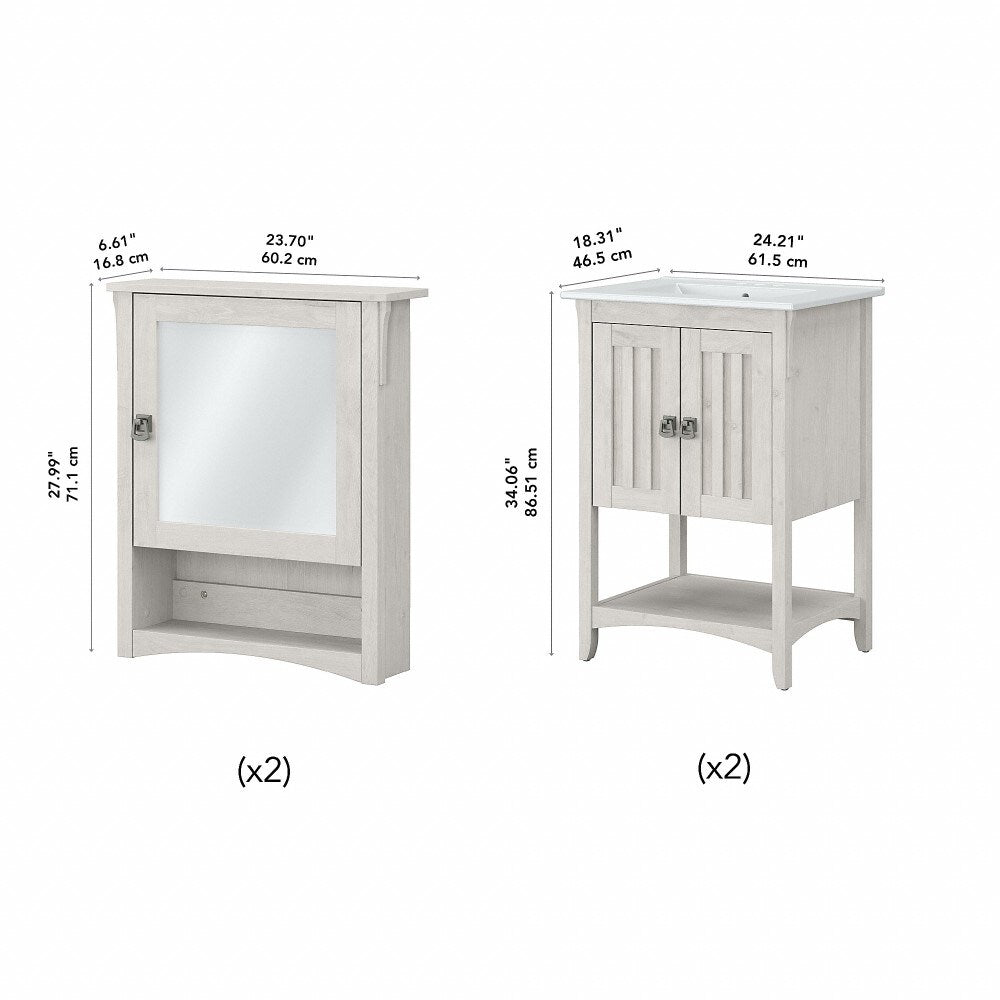 Bush Furniture - Salinas 48W Double Vanity Set with Sinks and Medicine Cabinets in Linen White Oak - SAL032LW veiw 6