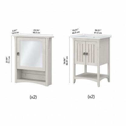 Bush Furniture - Salinas 48W Double Vanity Set with Sinks and Medicine Cabinets in Linen White Oak - SAL032LW veiw 6