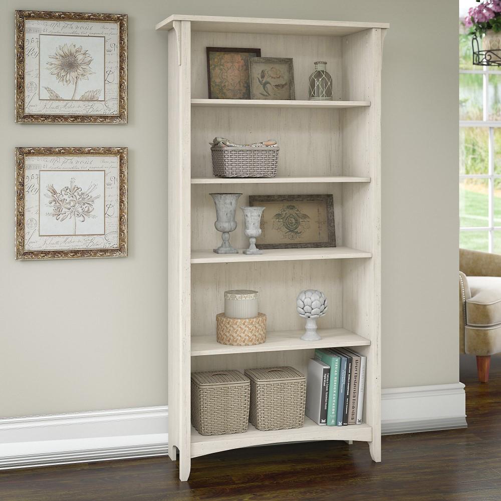 Bush Furniture - Salinas 5 Shelf Bookcase in Antique White - SAB132AW-03 veiw 2