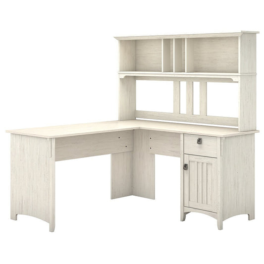 Bush Furniture - Salinas 60W L Shaped Desk with Hutch in Antique White - SAL004AW veiw 1