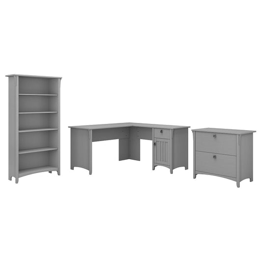 Bush Furniture - Salinas 60W L Shaped Desk with Lateral File Cabinet and Bookcase in Cape Cod Gray - SAL003CG veiw 1