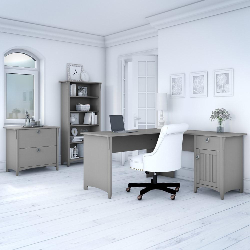 Bush Furniture - Salinas 60W L Shaped Desk with Lateral File Cabinet and Bookcase in Cape Cod Gray - SAL003CG veiw 2