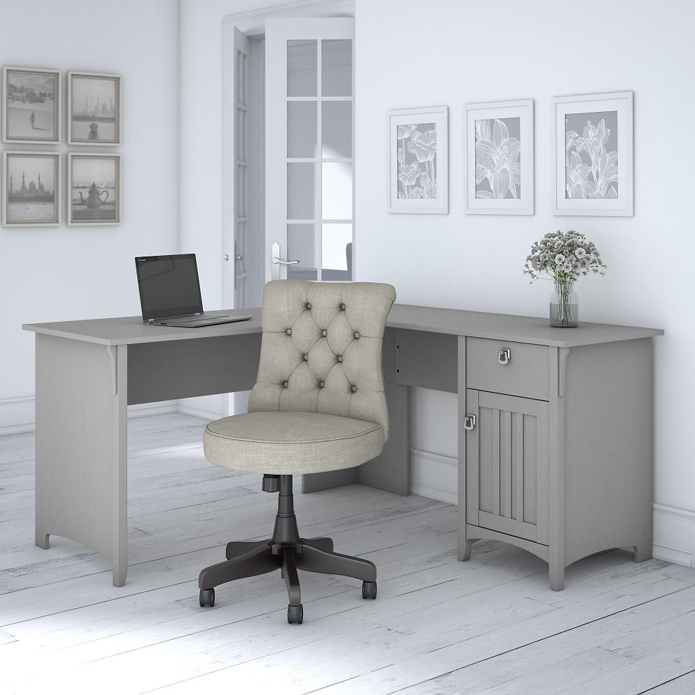 Bush Furniture - Salinas 60W L Shaped Desk with Mid Back Tufted Office Chair in Cape Cod Gray - SAL010CG veiw 2