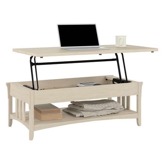 Bush Furniture - Salinas Lift Top Coffee Table Desk with Storage in Antique White - SAT348AW-03 veiw 1