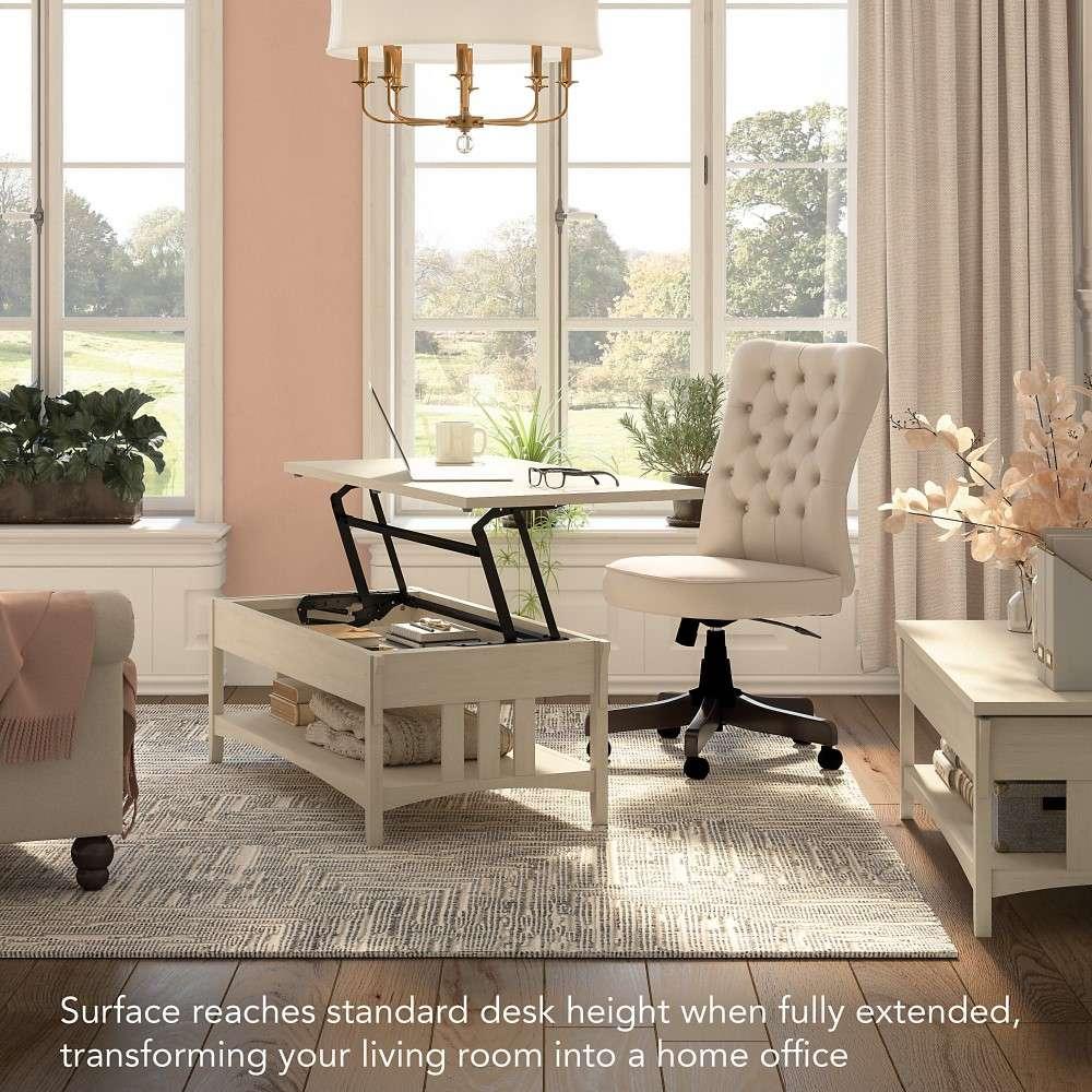 Bush Furniture - Salinas Lift Top Coffee Table Desk with Storage in Antique White - SAT348AW-03 veiw 2