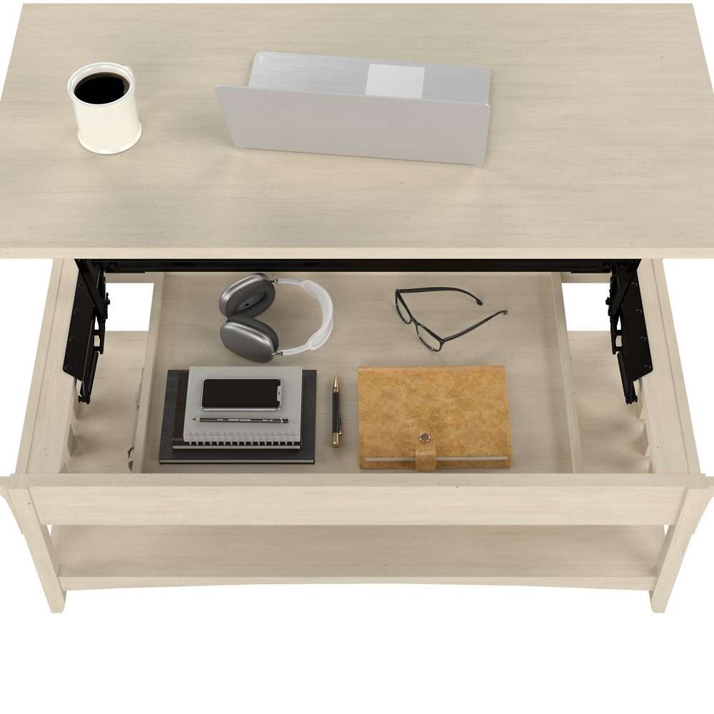 Bush Furniture - Salinas Lift Top Coffee Table Desk with Storage in Antique White - SAT348AW-03 veiw 4