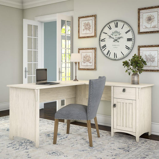 Bush Furniture - Salinas L Shaped Desk with Storage in Antique White - SAD160AW-03 veiw 2