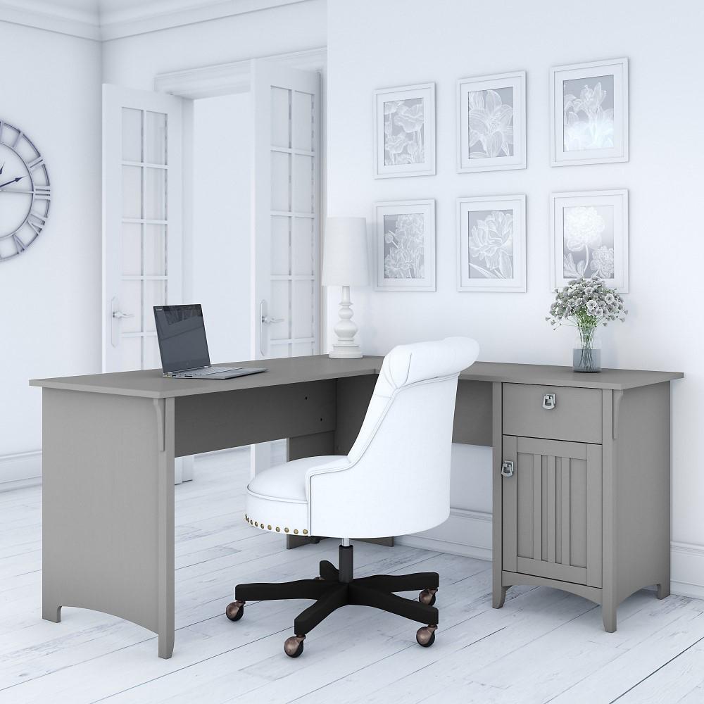 Bush Furniture - Salinas L Shaped Desk with Storage in Cape Cod Gray - SAD160CG-03 veiw 2