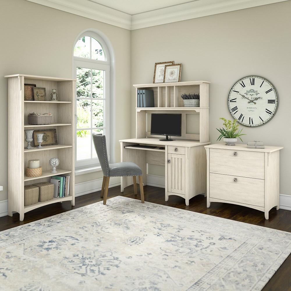 Bush Furniture - Salinas Mission Desk with Hutch, File Cabinet and 5 Shelf Bookcase in Antique White - SAL002AW veiw 2