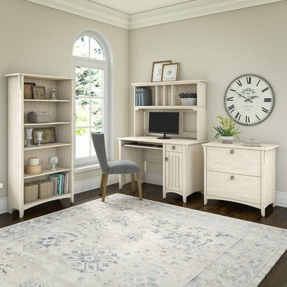 Bush Furniture - Salinas Mission Desk with Hutch, File Cabinet and 5 Shelf Bookcase in Antique White - SAL002AW veiw 2