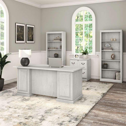 Bush Furniture - Saratoga Executive Desk with File Cabinet and Bookcase Set in Linen White Oak - SAR001LW veiw 4