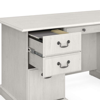 Bush Furniture - Saratoga Executive Desk with File Cabinet and Bookcase Set in Linen White Oak - SAR001LW veiw 5
