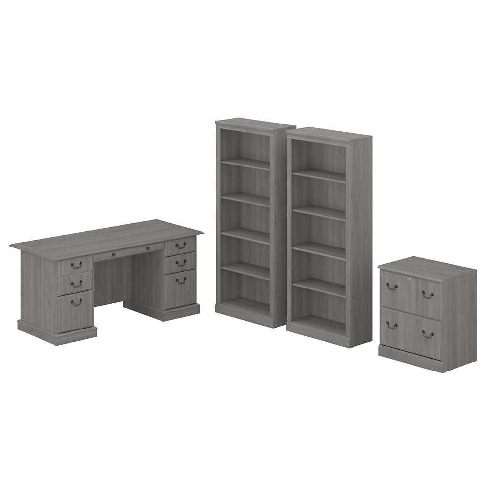 Bush Furniture - Saratoga Executive Desk with File Cabinet and Bookcase Set in Modern Gray - SAR001MG veiw 1