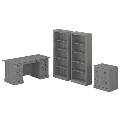 Bush Furniture - Saratoga Executive Desk with File Cabinet and Bookcase Set in Modern Gray - SAR001MG veiw 1
