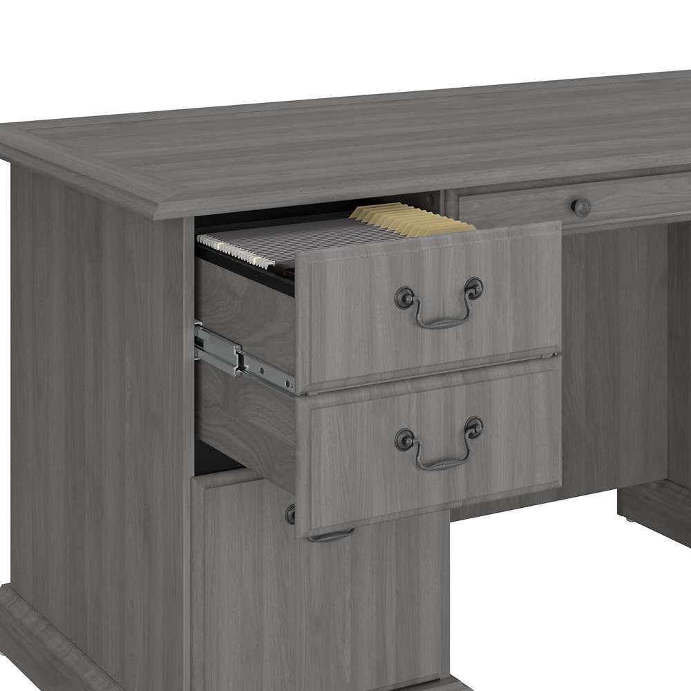 Bush Furniture - Saratoga Executive Desk with File Cabinet and Bookcase Set in Modern Gray - SAR001MG veiw 5
