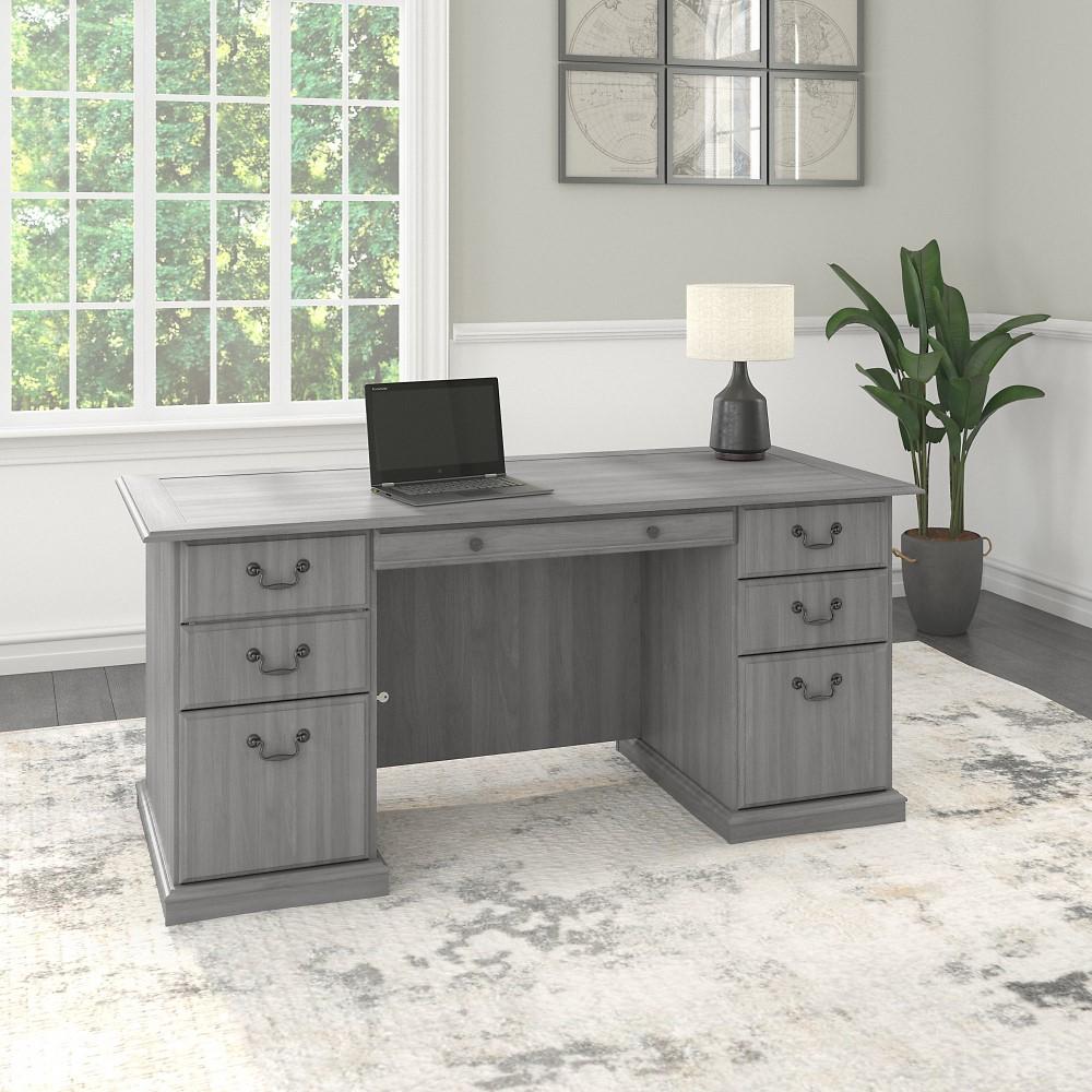 Bush Furniture - Saratoga Executive Desk with Drawers in Modern Gray - EX45866-03K veiw 2