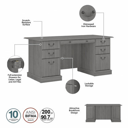 Bush Furniture - Saratoga Executive Desk with Drawers in Modern Gray - EX45866-03K veiw 3