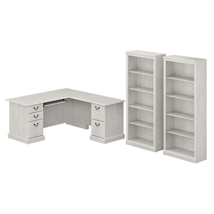 Bush Furniture - Saratoga L Shaped Computer Desk and Bookcase Set in Linen White Oak - SAR005LW veiw 1