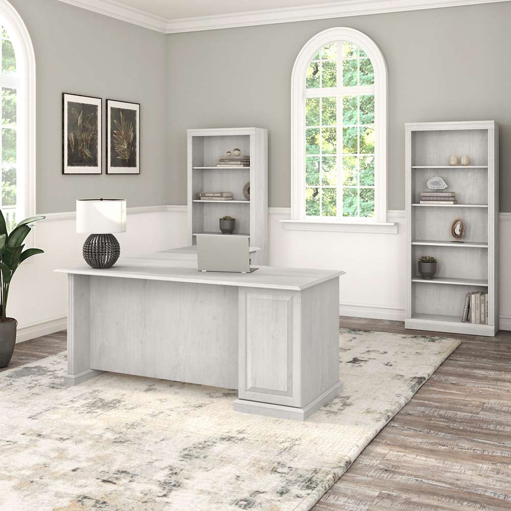 Bush Furniture - Saratoga L Shaped Computer Desk and Bookcase Set in Linen White Oak - SAR005LW veiw 4