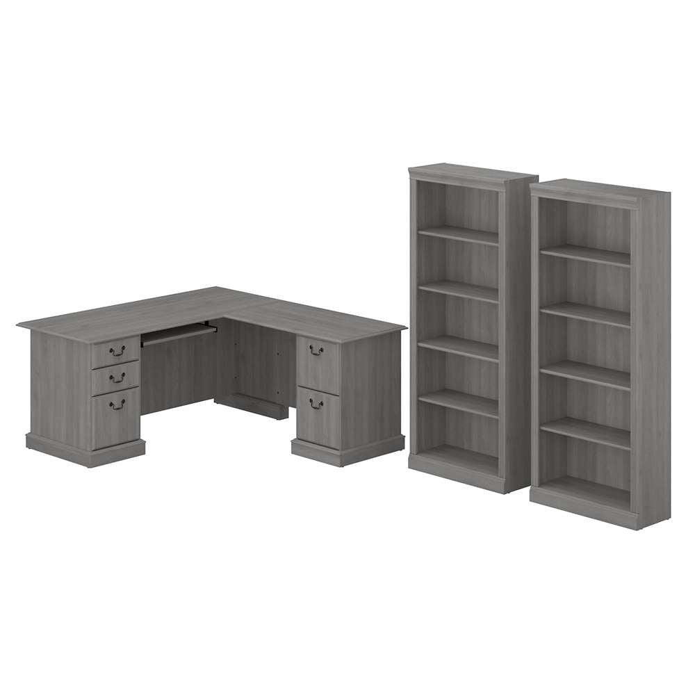 Bush Furniture - Saratoga L Shaped Computer Desk and Bookcase Set in Modern Gray - SAR005MG veiw 1