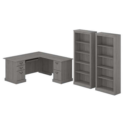 Bush Furniture - Saratoga L Shaped Computer Desk and Bookcase Set in Modern Gray - SAR005MG veiw 1