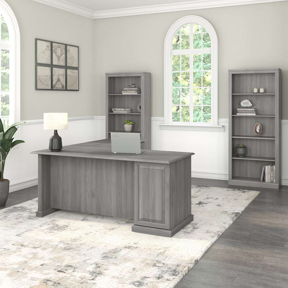 Bush Furniture - Saratoga L Shaped Computer Desk and Bookcase Set in Modern Gray - SAR005MG veiw 4