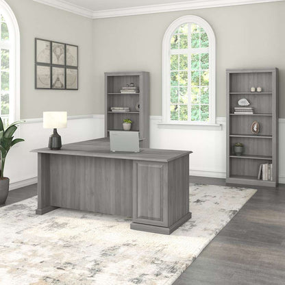 Bush Furniture - Saratoga L Shaped Computer Desk and Bookcase Set in Modern Gray - SAR005MG veiw 4