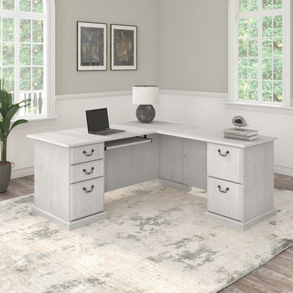 Bush Furniture - Saratoga L Shaped Computer Desk with Drawers in Linen White Oak - EX45770-03K veiw 2