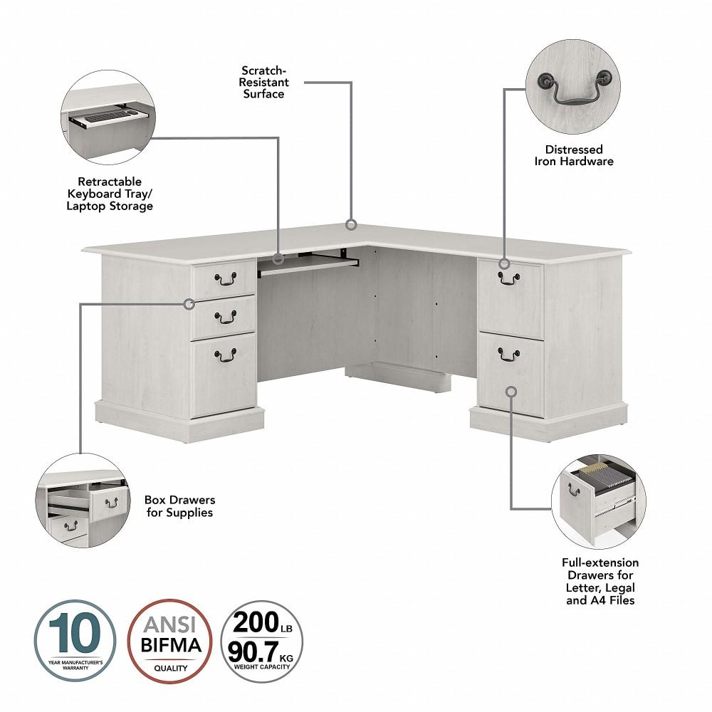 Bush Furniture - Saratoga L Shaped Computer Desk with Drawers in Linen White Oak - EX45770-03K veiw 3